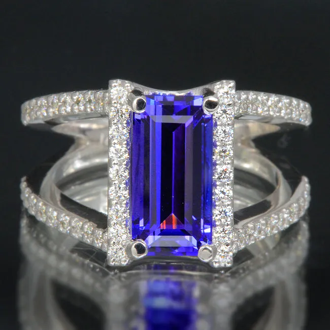 Tanzanite Ring 3.13 Emerald Cut Exceptional Color