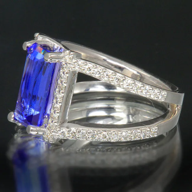 Tanzanite Ring 3.13 Emerald Cut Exceptional Color