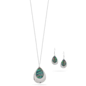 TEARDROP ABALONE SILVER PENDANT NECKLACE AND EARRINGS SET #SQ321-71617S (HC10)