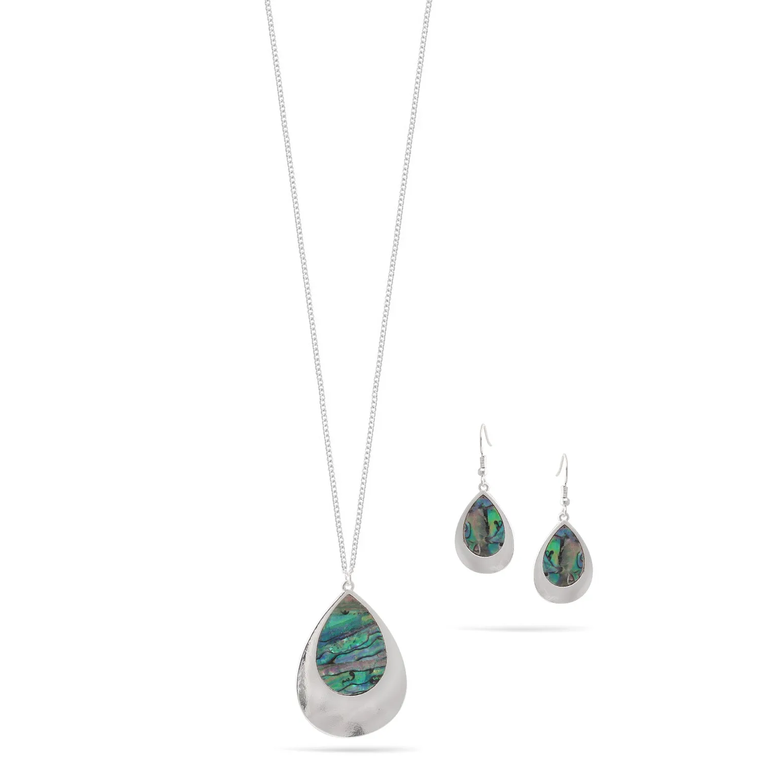 TEARDROP ABALONE SILVER PENDANT NECKLACE AND EARRINGS SET #SQ321-71617S (HC10)