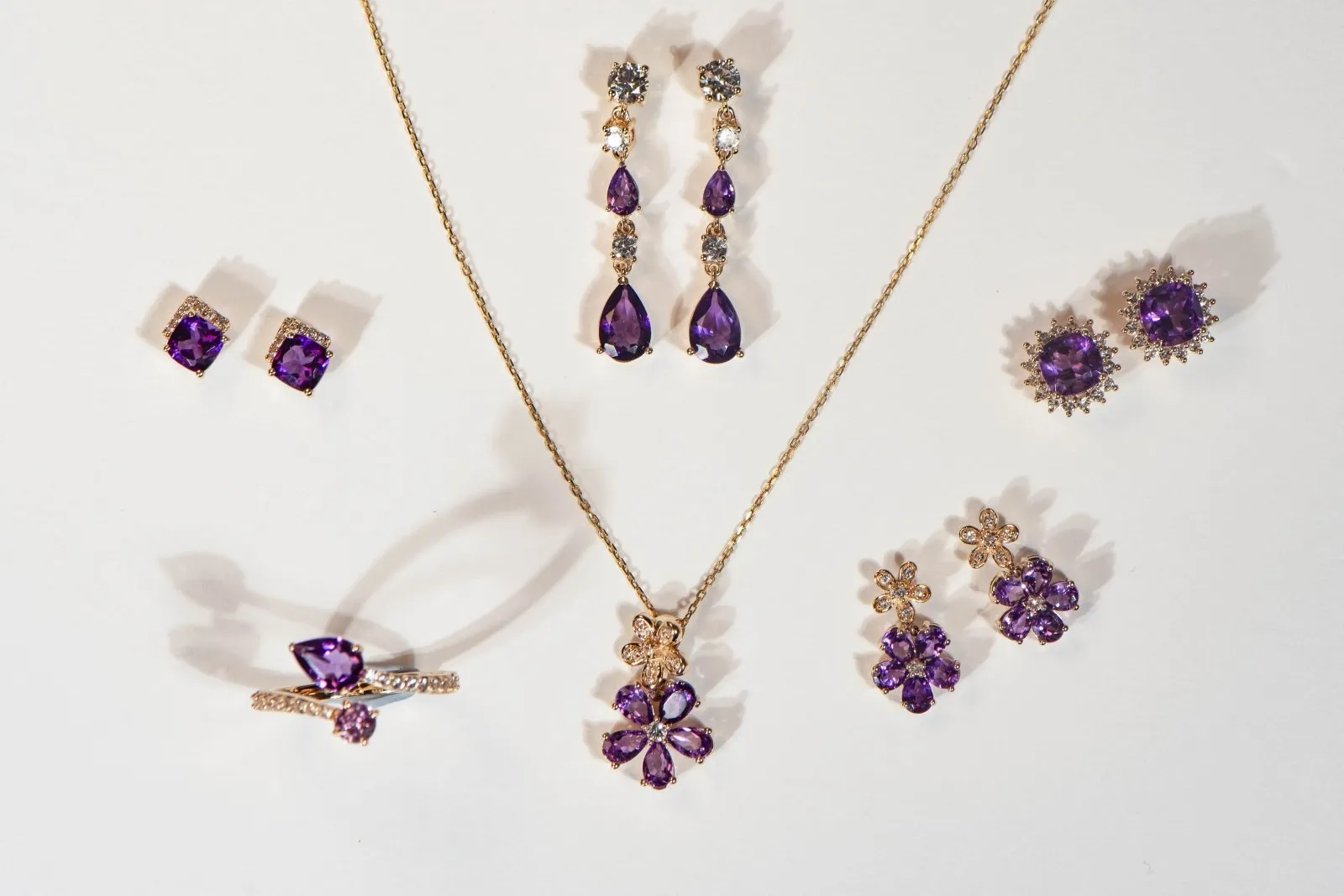 Teardrop Amethyst Dangle and Drop Stud Earrings with White Sapphires