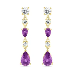 Teardrop Amethyst Dangle and Drop Stud Earrings with White Sapphires