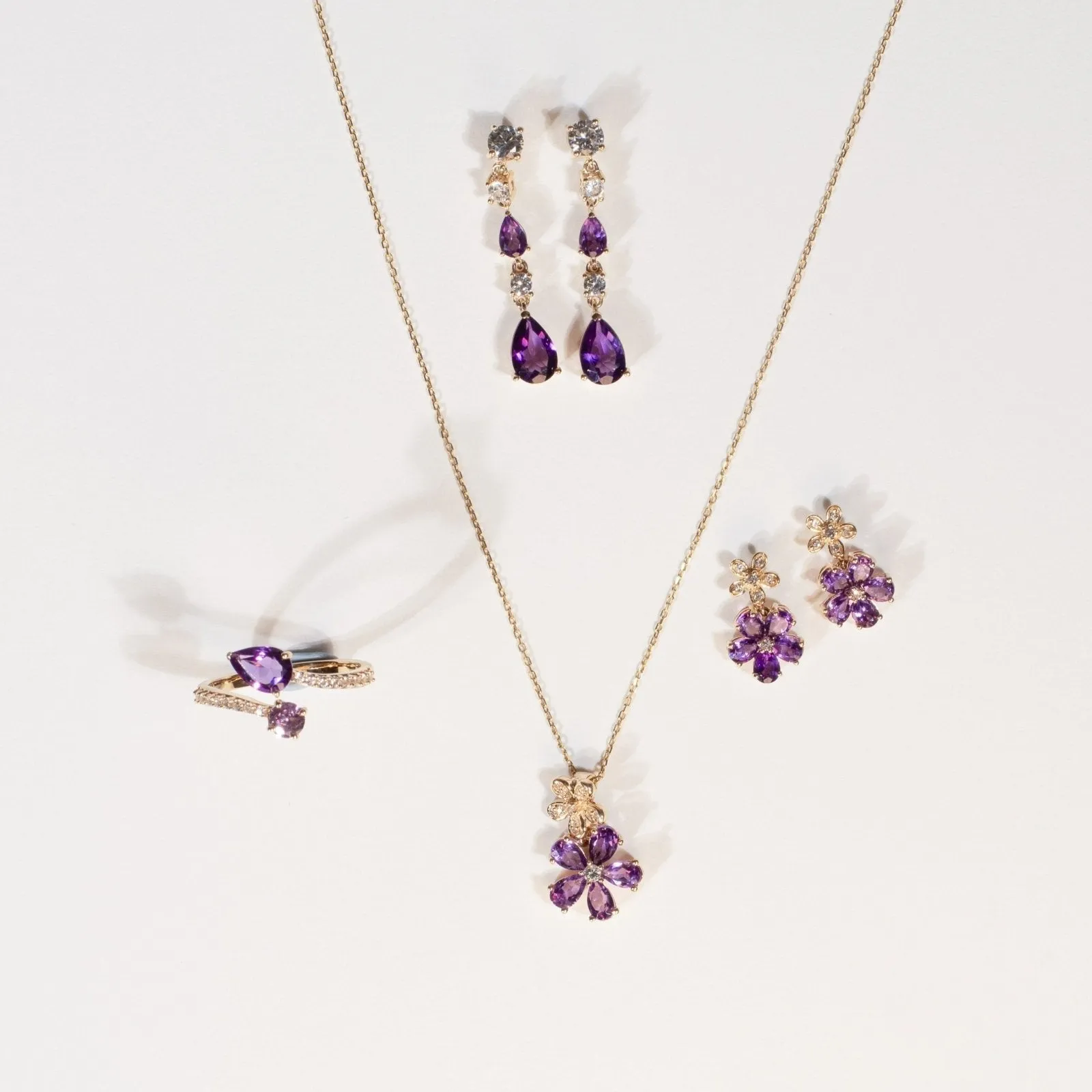 Teardrop Amethyst Dangle and Drop Stud Earrings with White Sapphires