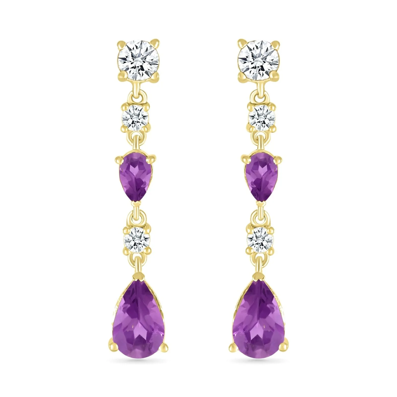 Teardrop Amethyst Dangle and Drop Stud Earrings with White Sapphires