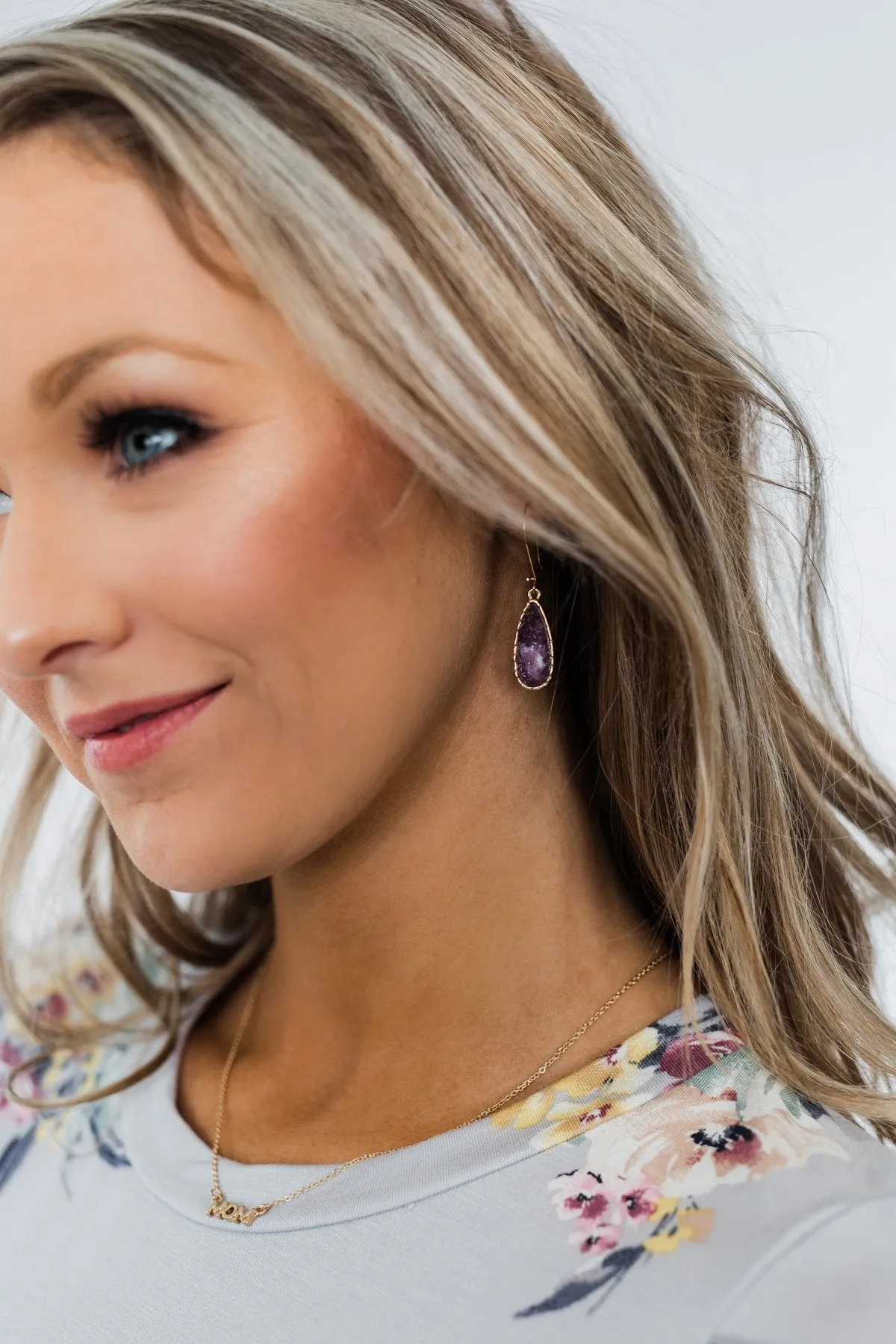 Teardrop Crystal Earrings- Amethyst