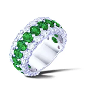 The Classic Green Emerald White Diamond White Gold Band Ring For Her 18K
