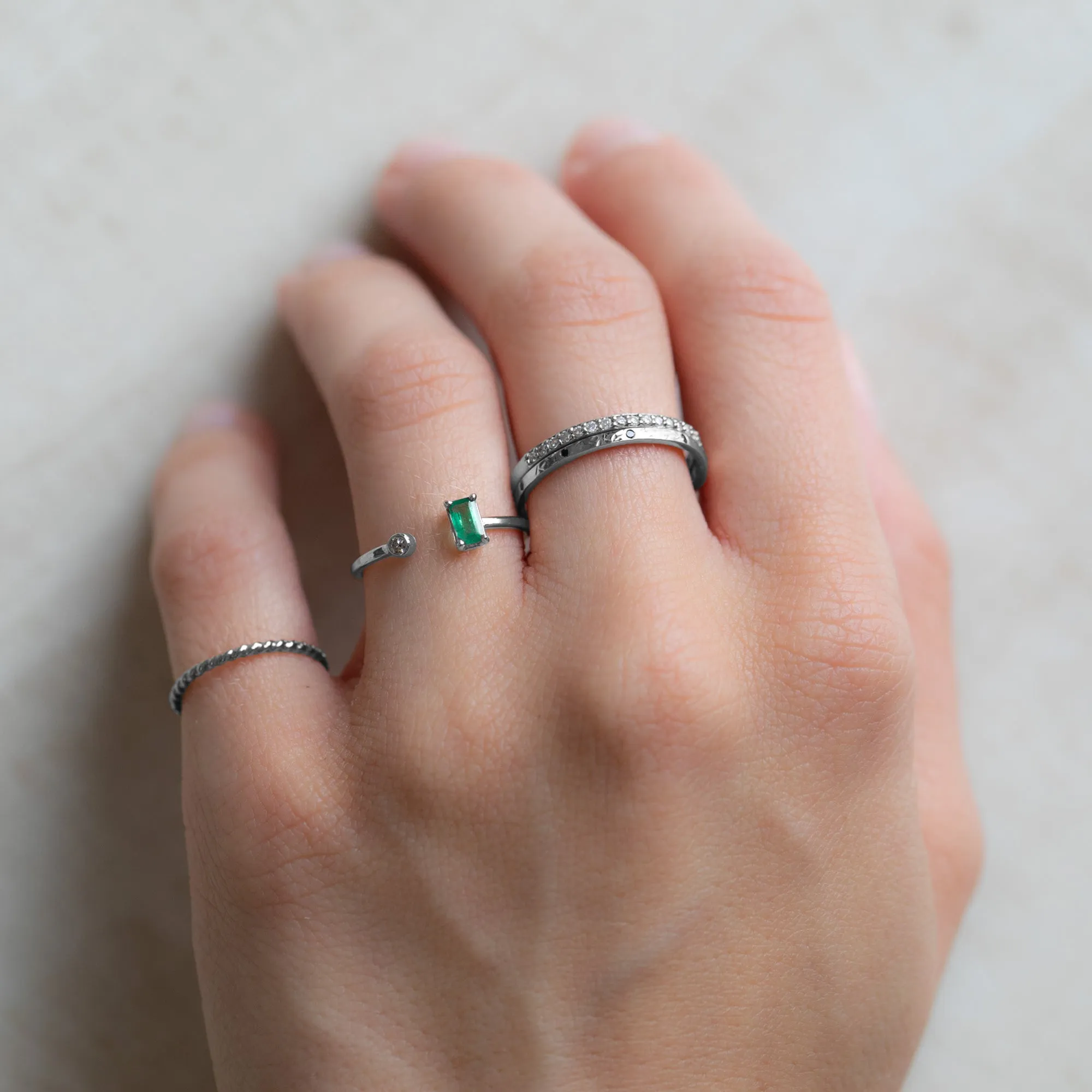 The Open Cuff Emerald   Diamond Ring | 14K White Gold
