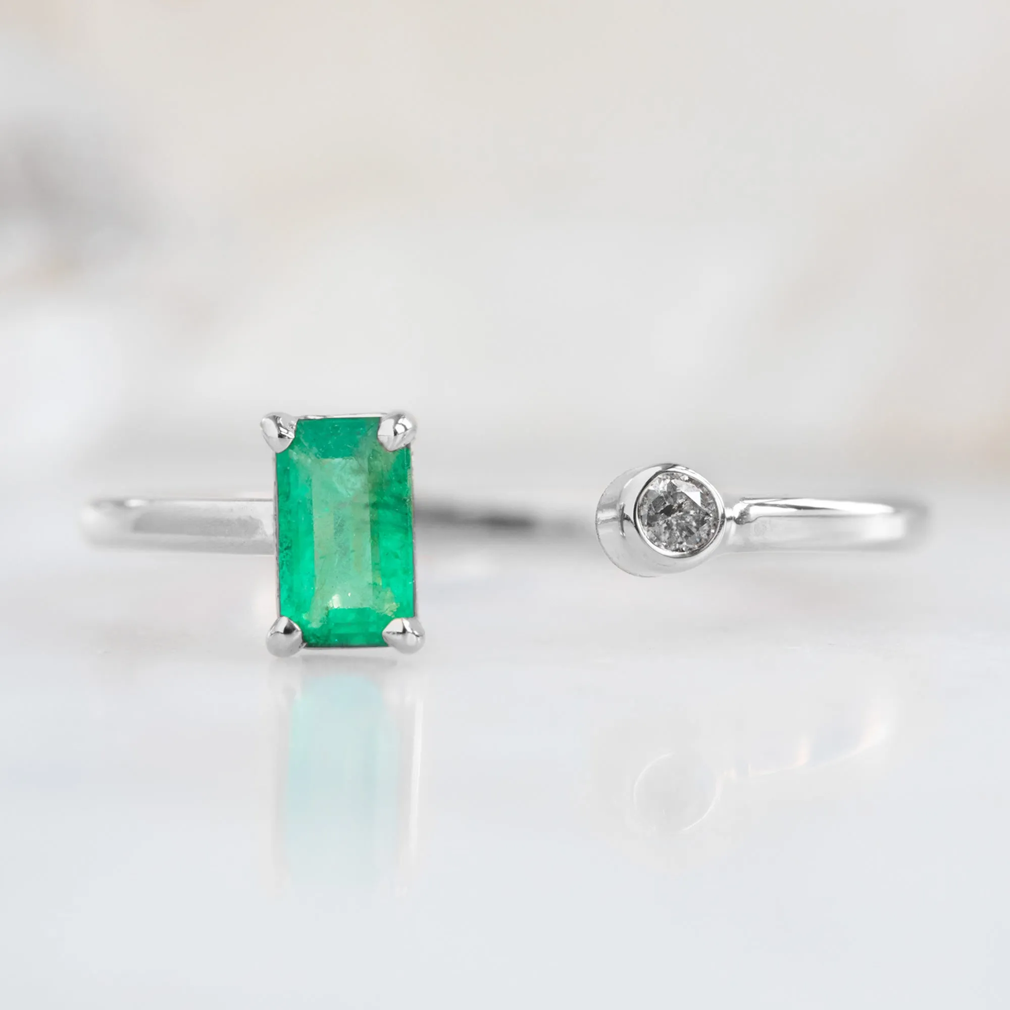 The Open Cuff Emerald   Diamond Ring | 14K White Gold