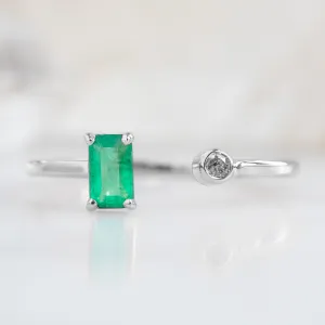 The Open Cuff Emerald   Diamond Ring | 14K White Gold