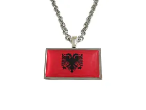 Thin Bordered Albania Flag Pendant Necklace