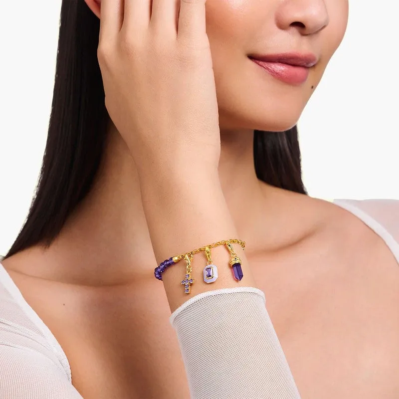 Thomas Sabo Charm Pendant - Hexagon with Imitation Amethyst Yellow-Gold Plated
