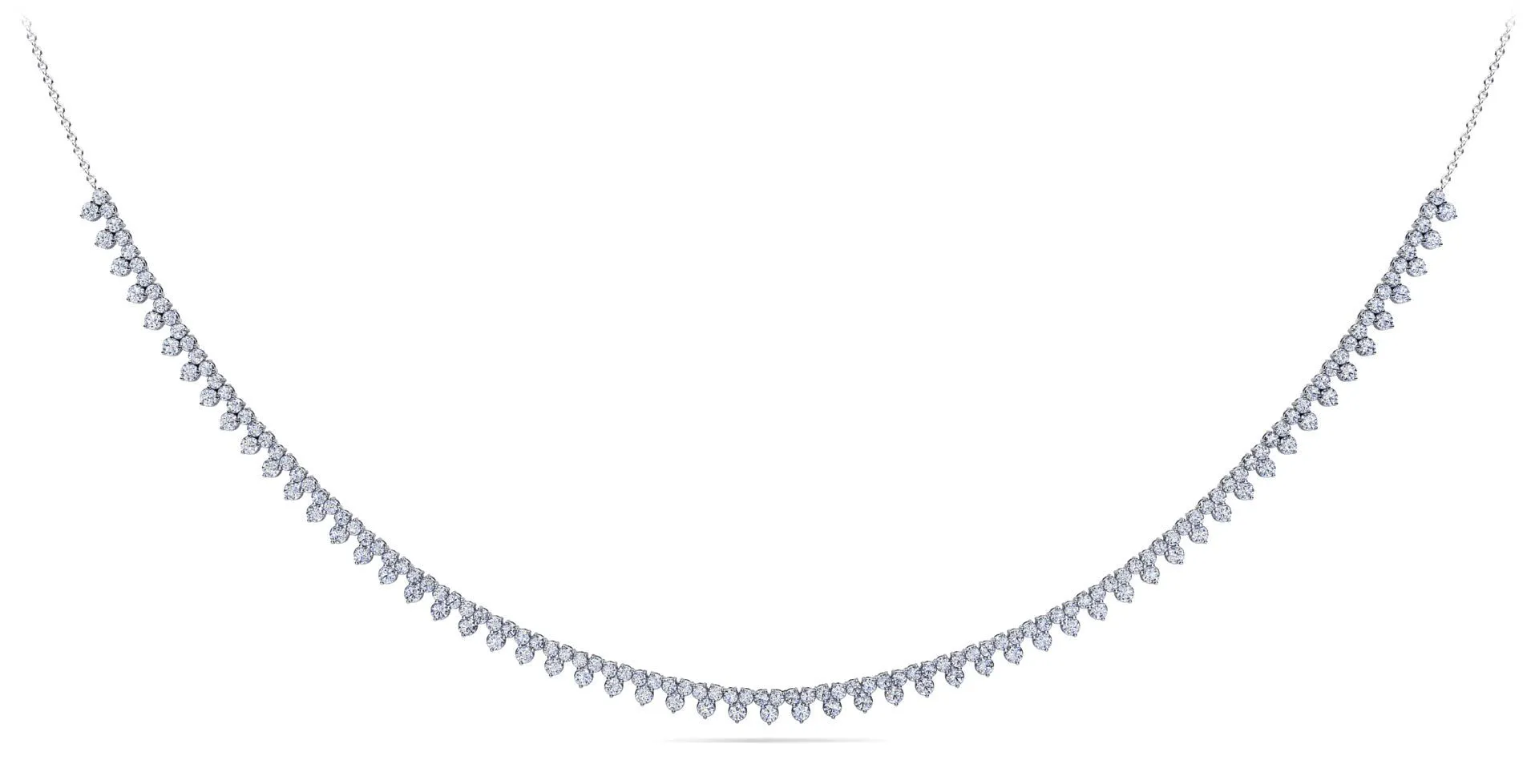 Three Stone Brilliant Tennis Diamond Necklace with 4.96 ct.(finished) 1.8mm, 2.1mm