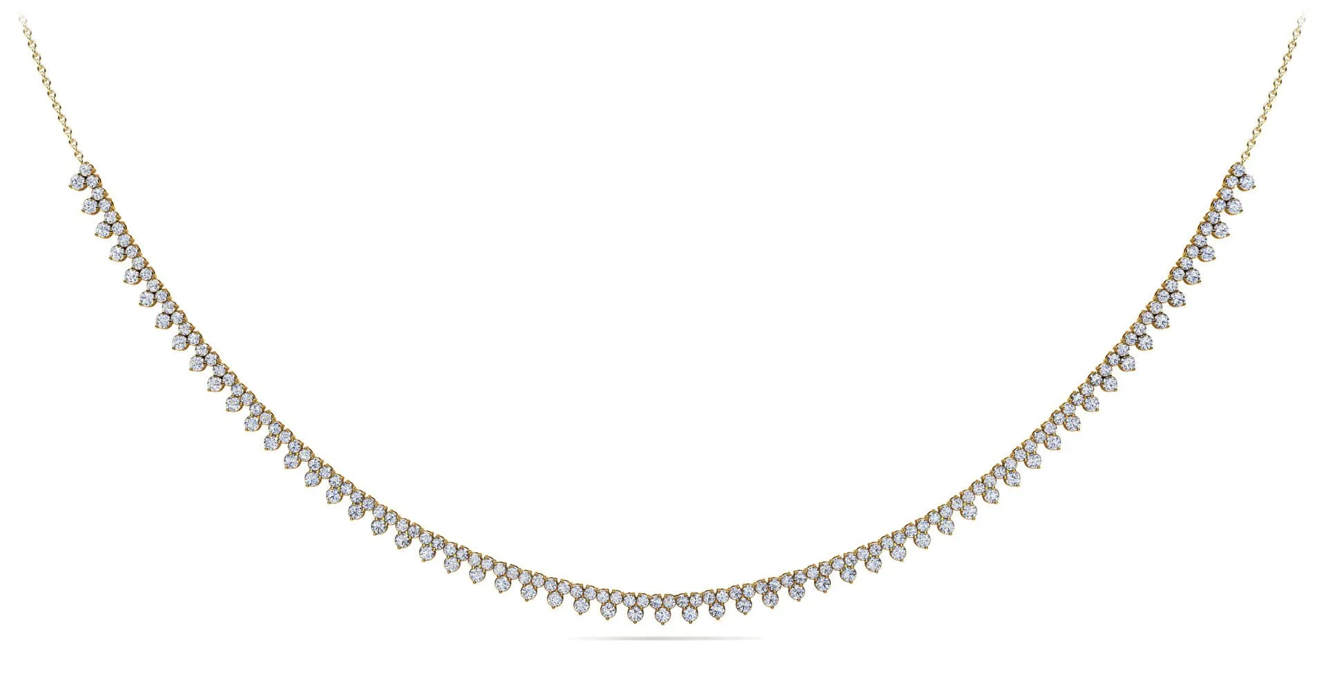 Three Stone Brilliant Tennis Diamond Necklace with 4.96 ct.(finished) 1.8mm, 2.1mm