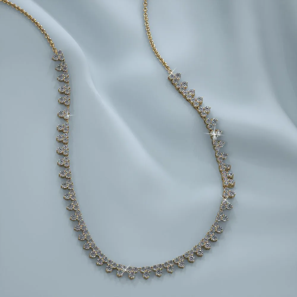 Three Stone Brilliant Tennis Diamond Necklace with 4.96 ct.(finished) 1.8mm, 2.1mm