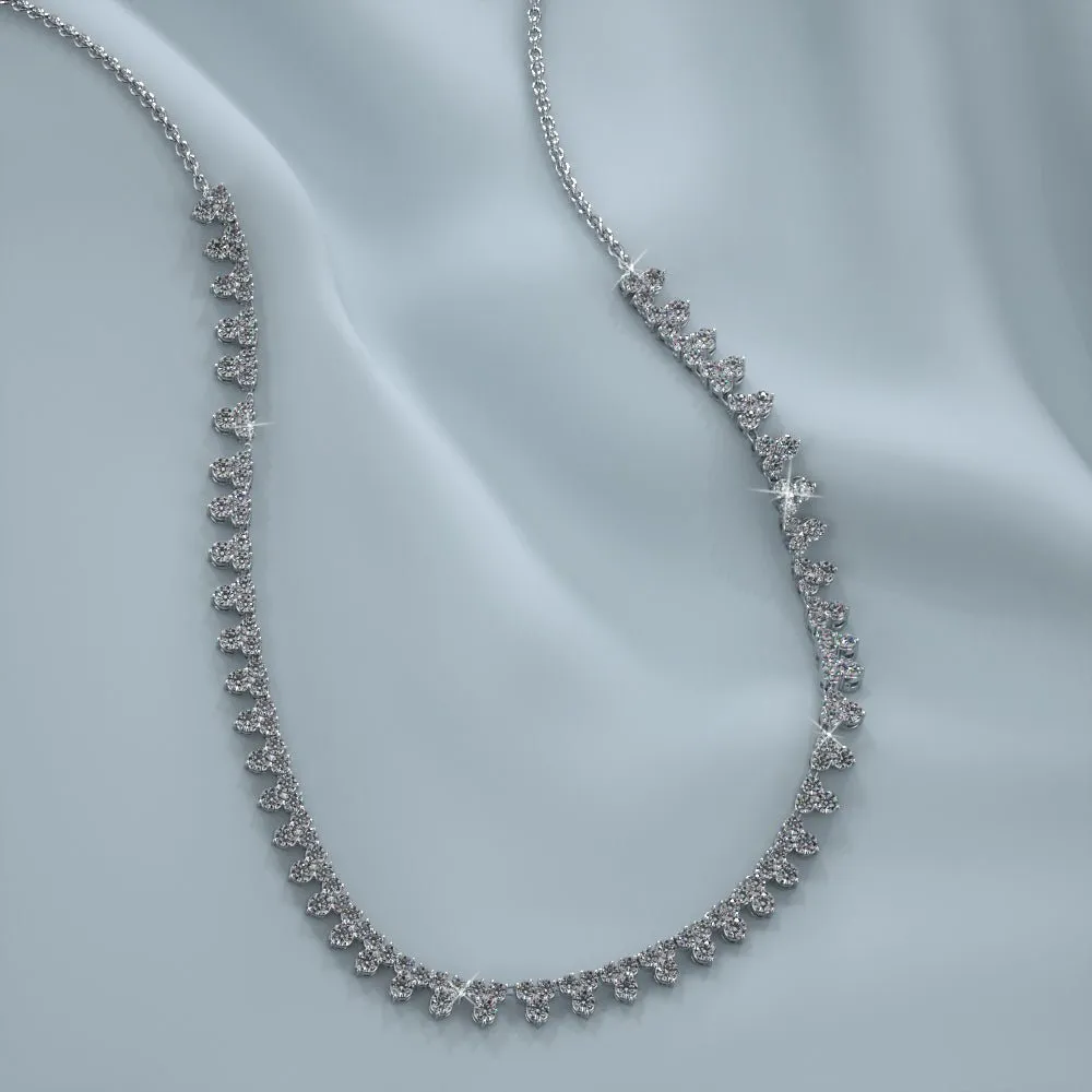 Three Stone Brilliant Tennis Diamond Necklace with 4.96 ct.(finished) 1.8mm, 2.1mm