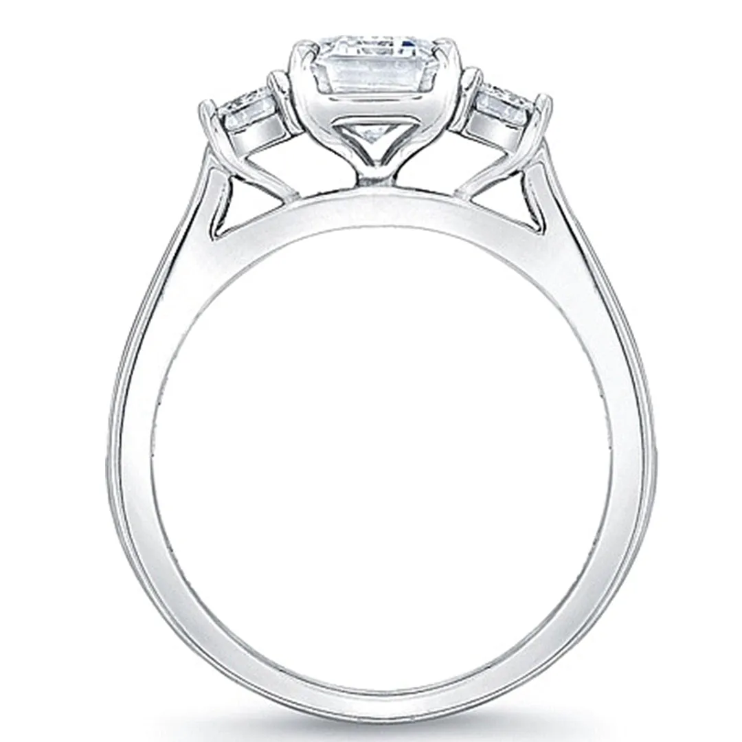 Three Stone Emerald Cut Engagement Ring w/ Square Emerald Channel-Set Side Stones