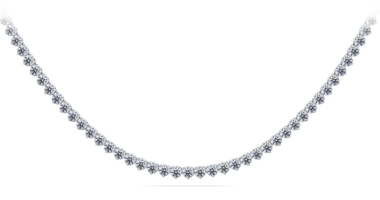 Timeless Three Prong Riviera Diamond Tennis Diamond Necklace with 14.28 ct.(finished) 3.2mm