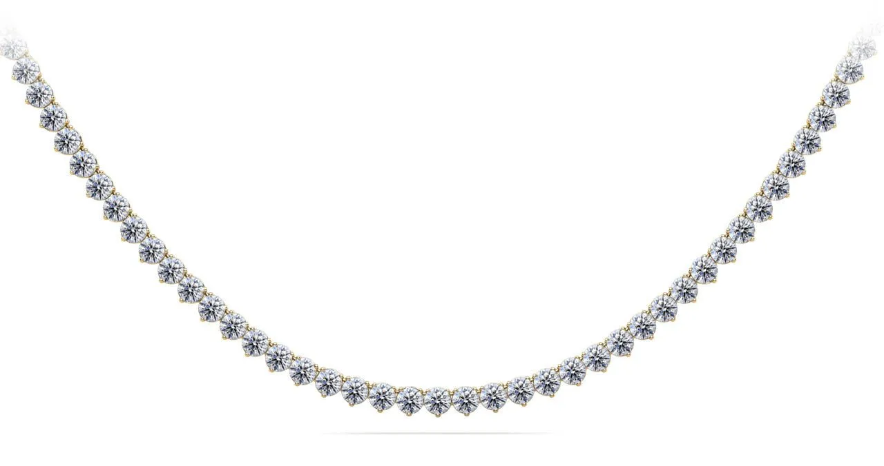 Timeless Three Prong Riviera Diamond Tennis Diamond Necklace with 14.28 ct.(finished) 3.2mm