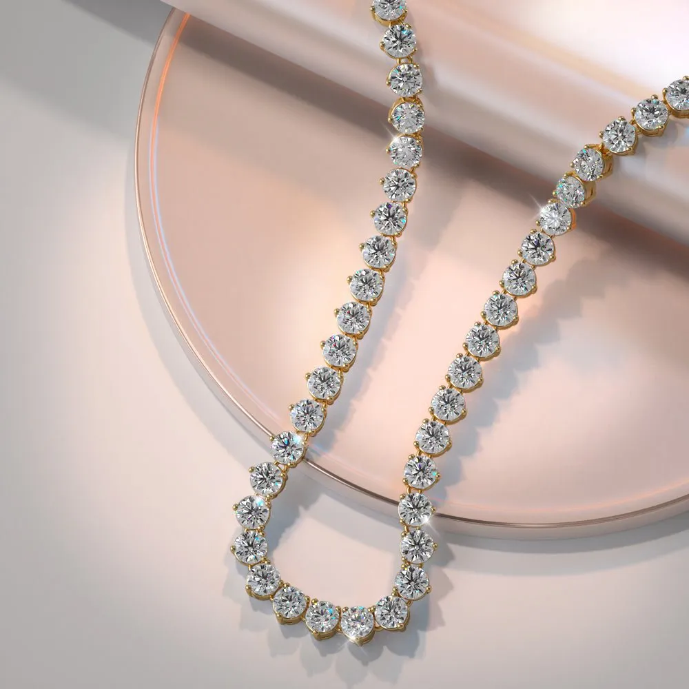 Timeless Three Prong Riviera Diamond Tennis Diamond Necklace with 14.28 ct.(finished) 3.2mm