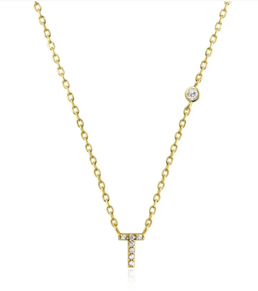 Tiny Diamond Letter Necklace