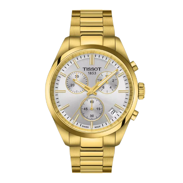 Tissot PR 100 Gold Stainless Steel Silver Dial Chronograph Quartz Watch for Gents - T150.417.33.031.00