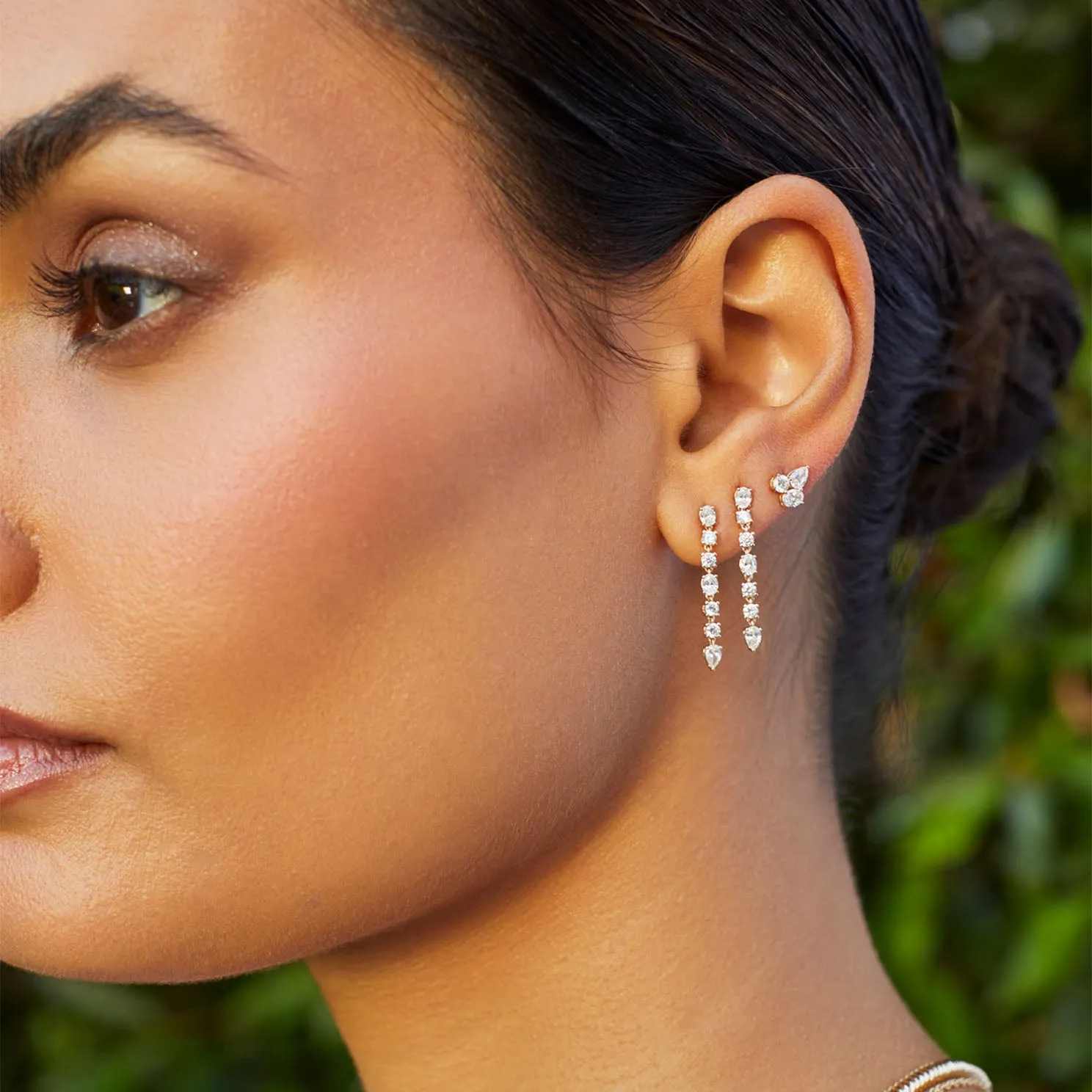 Triple Diamond Cluster Stud Earrings