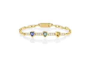 Triple Heart w/ Diamond Gem ID Bracelet