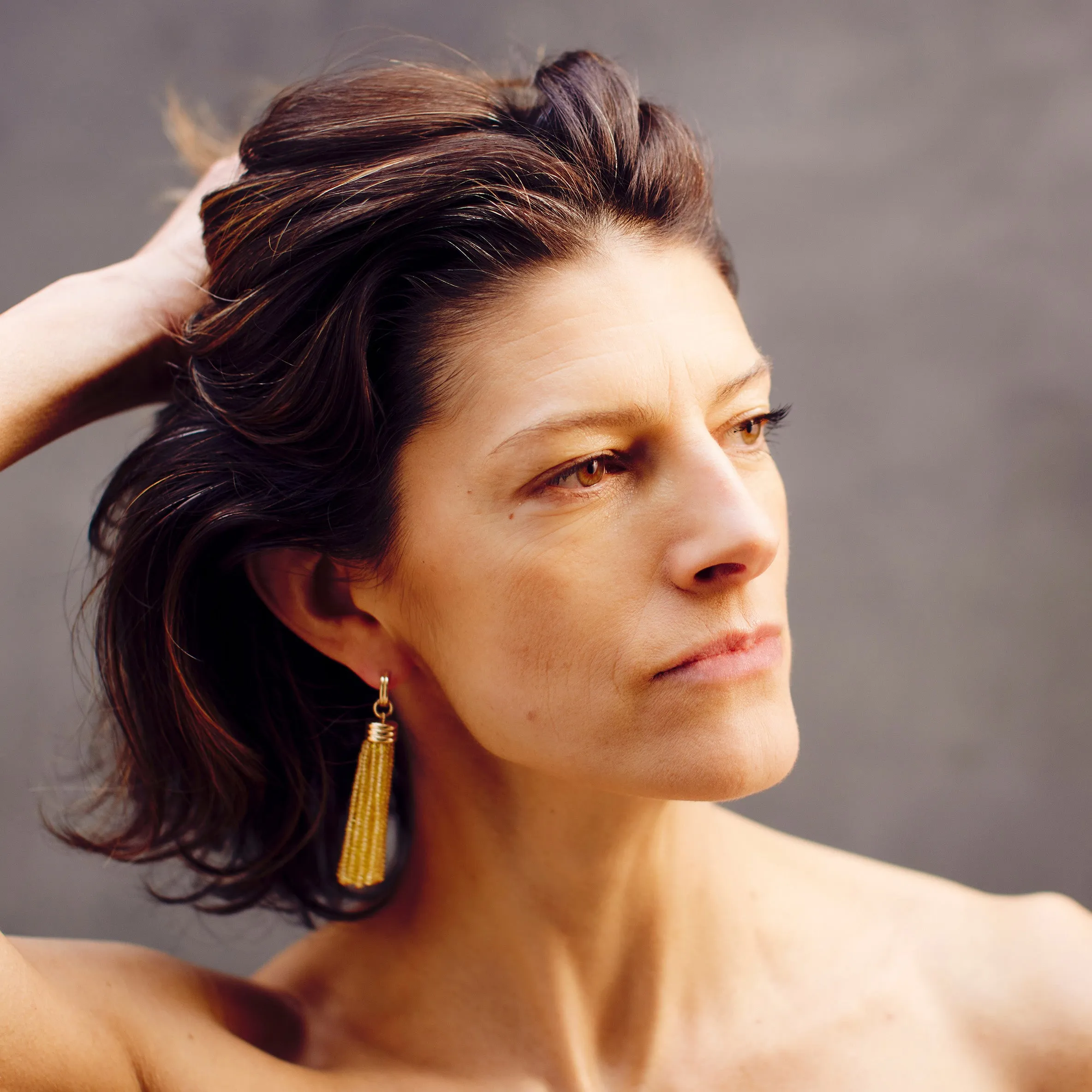 Triple Tassel Yellow Sapphire Rondelles Earrings with Double Huggies, 18K Yellow Gold