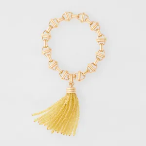 Triple Tassel Yellow Sapphire Rondelles Pendant with Oval Link Bracelet 7.75" Large, 18K Yellow Gold