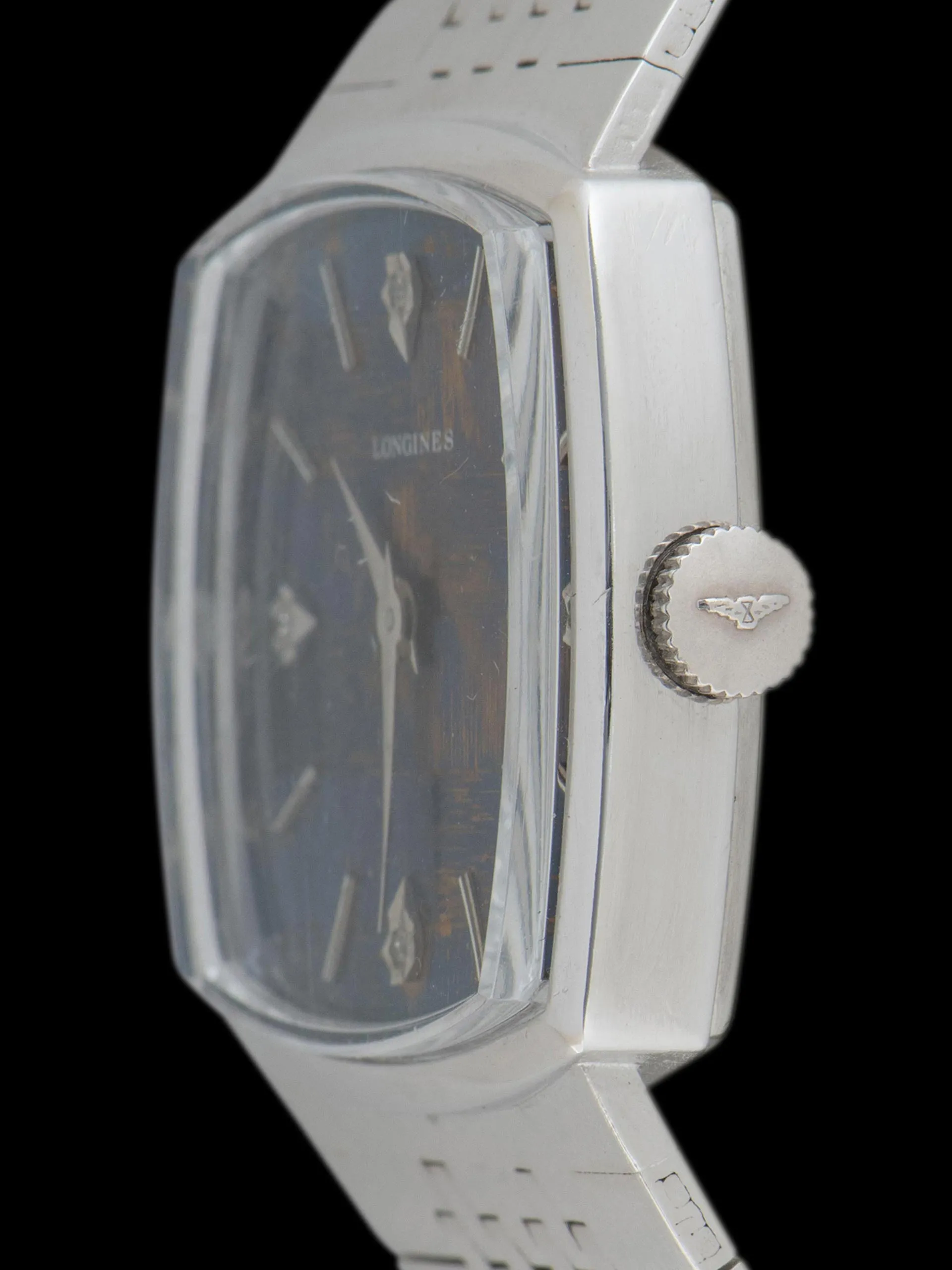 Tropical 1960s Longines Stainless Steel Bracelet Watch "Cal. 18L" (Ref. 1075) Blue "Mosaic" Diamond Dial