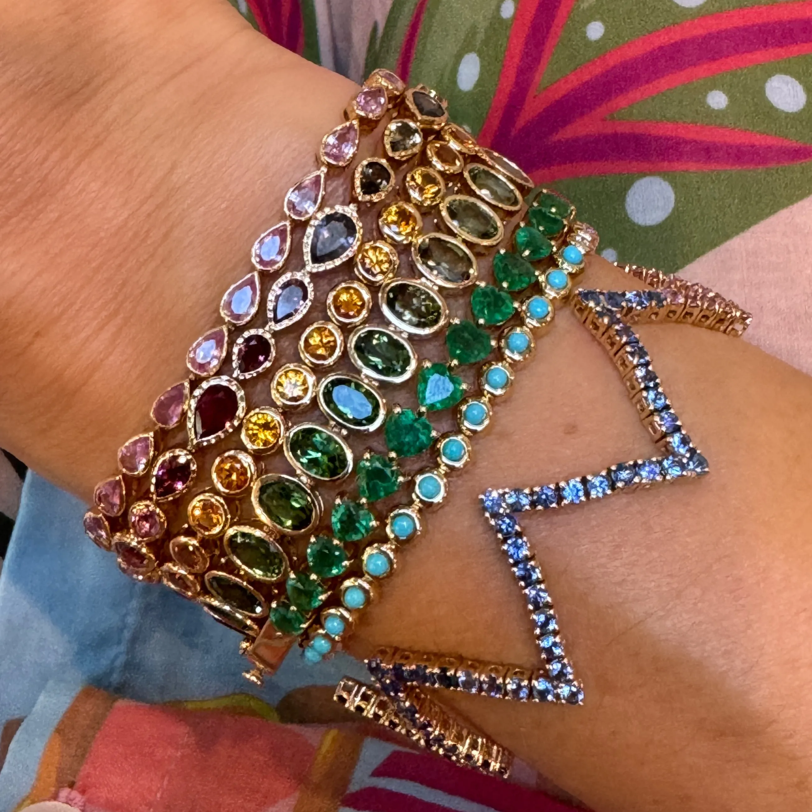 Turquoise & Diamond Pillow Bezel Set Eternity Bracelet