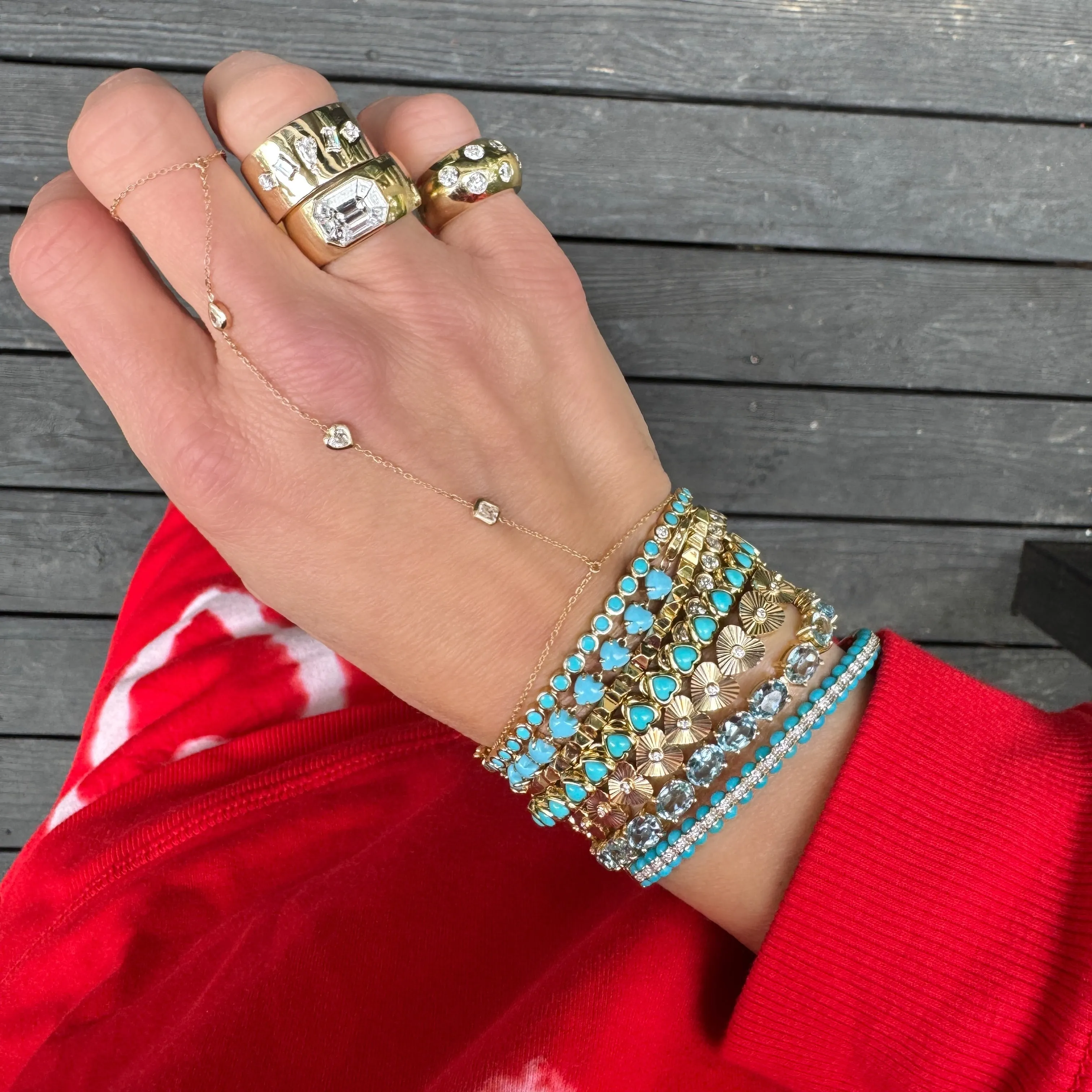 Turquoise & Diamond Pillow Bezel Set Eternity Bracelet
