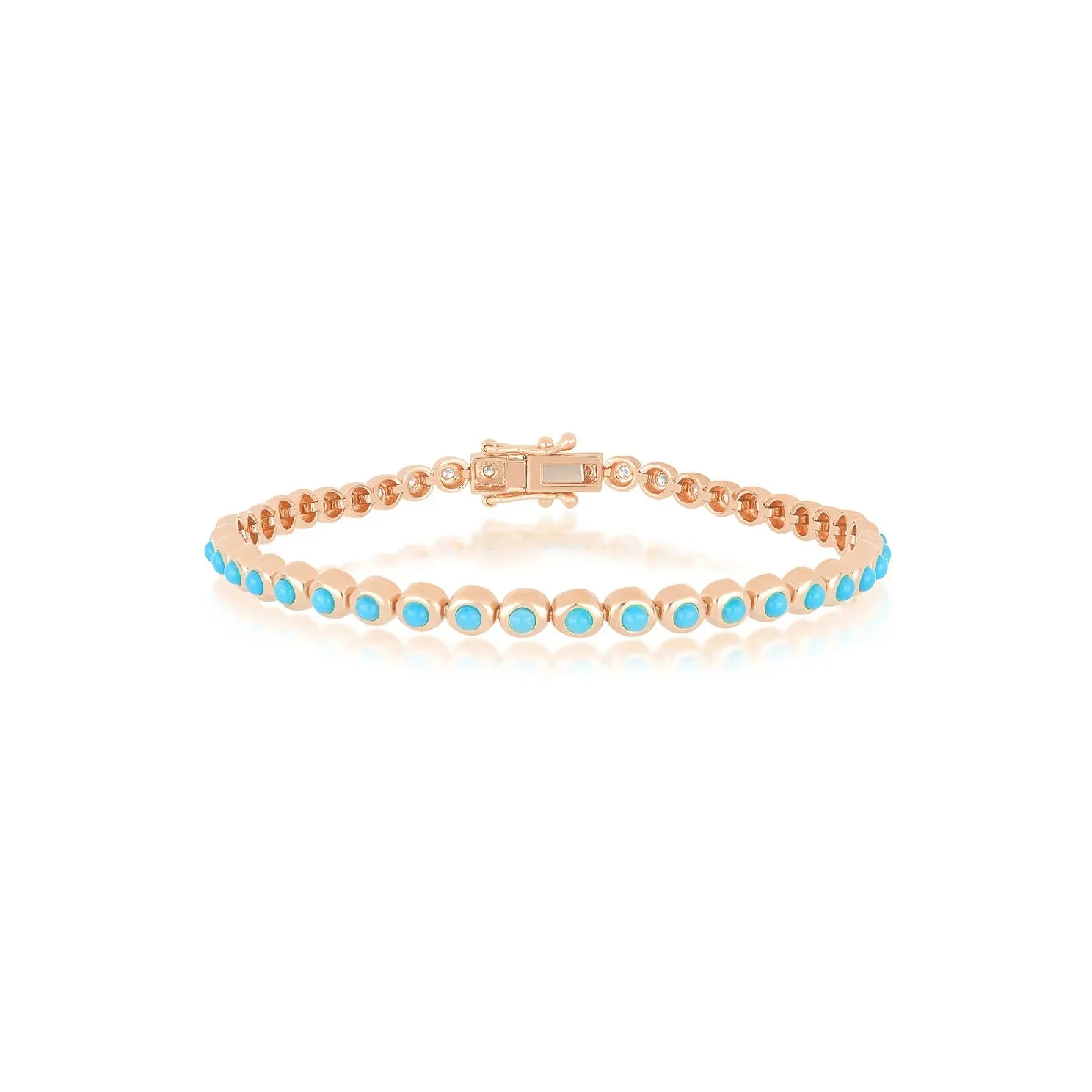 Turquoise & Diamond Pillow Bezel Set Eternity Bracelet