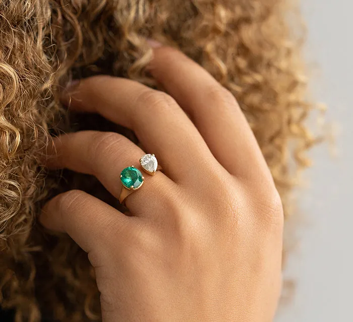 Two Stone Emerald & Diamond Ring (Made to Order)