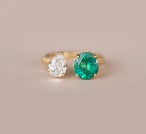 Two Stone Emerald & Diamond Ring (Made to Order)
