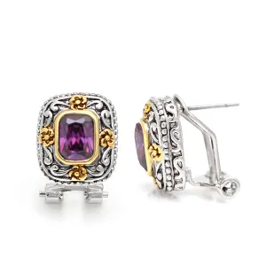 TWO TONE FILIGREE AMETHYST CRYSTAL EARRINGS #11772ERAM (FE23)