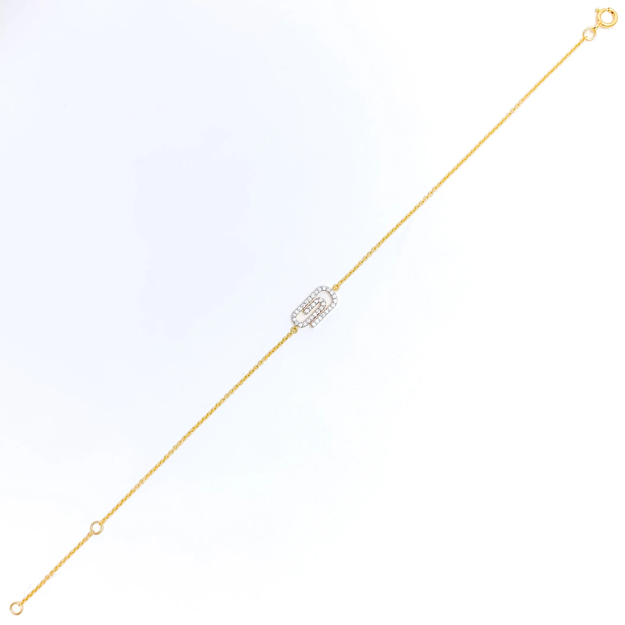 Unique Paper Clip Diamond   18k Gold Bracelet