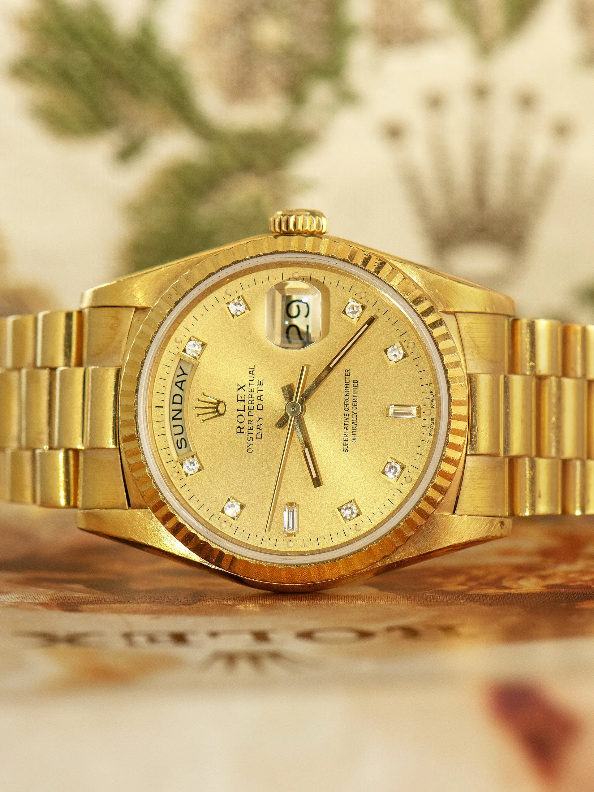 *Unpolished* 1988 Rolex Day-Date 18K YG (Ref. 18238) Champagne Diamond Dial W/ Box & Papers