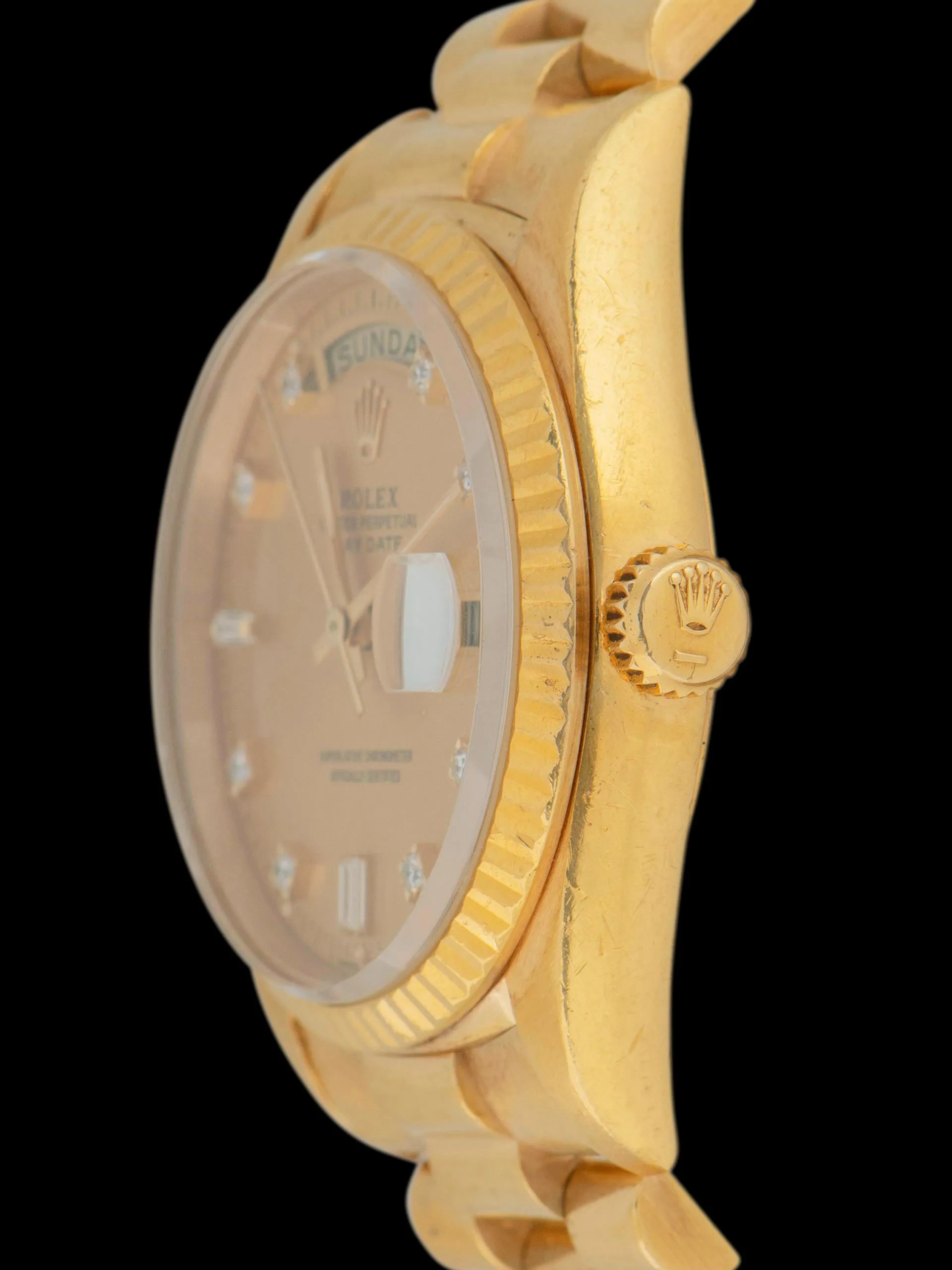 *Unpolished* 1988 Rolex Day-Date 18K YG (Ref. 18238) Champagne Diamond Dial W/ Box & Papers