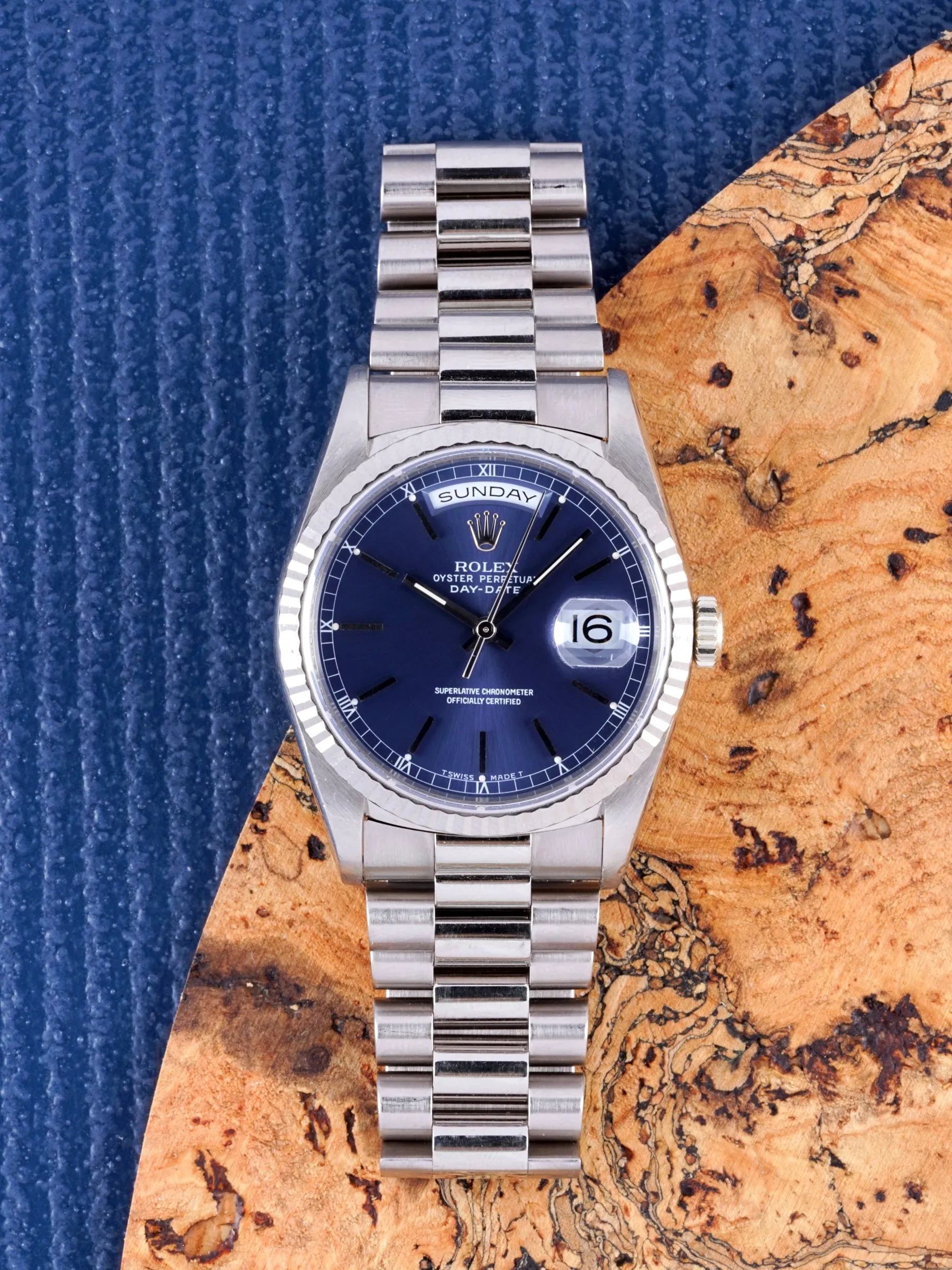 *Unpolished* 1996 Rolex Day-Date (Ref. 18239) 18k WG Blue Dial