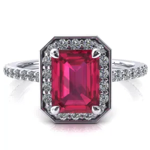 Valma Emerald Ruby Floating Diamond Halo and Sides Ring