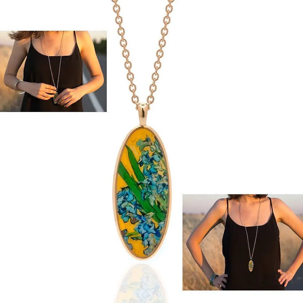 Van Gogh Goldtone Irises Oval Pendant