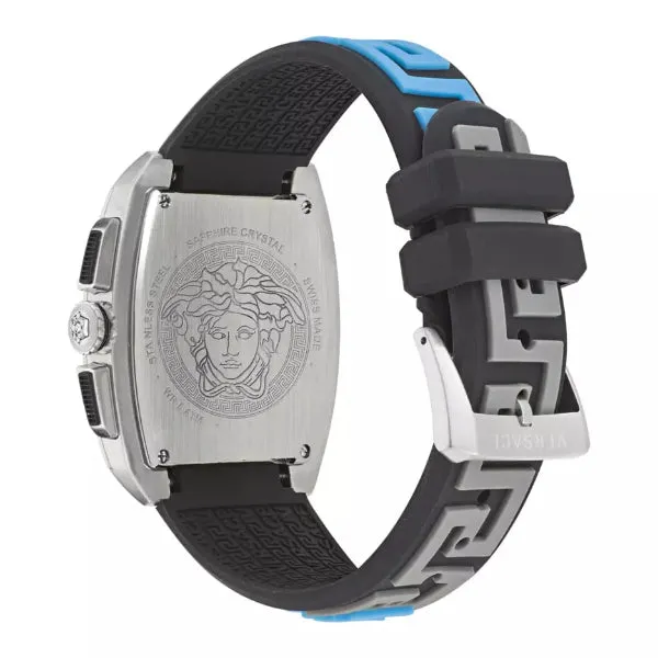 Versace Dominus Black Silicone Strap Silver Dial Chronograph Quartz Watch for Gents - VE6H00123