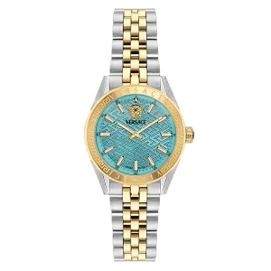 Versace V-Code Two-tone Stainless Steel Tiffany Blue Dial Quartz Watch for Ladies - VE8I00524