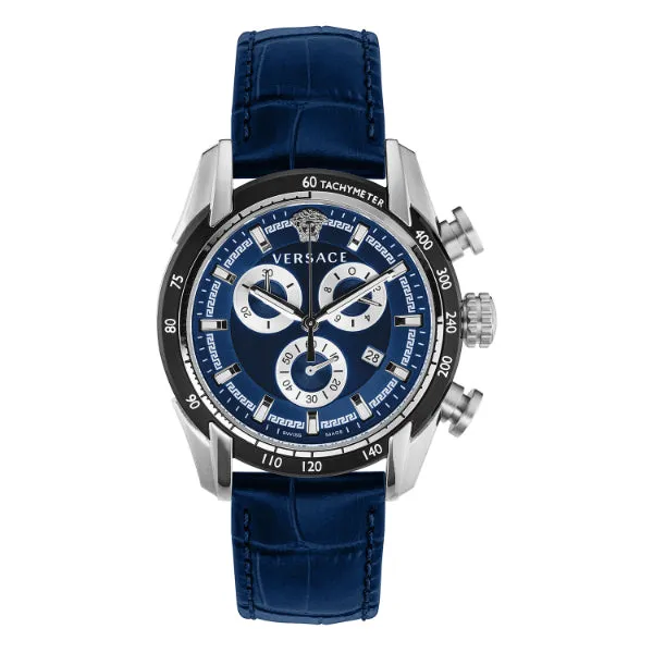 Versace V-Ray Navy Blue Leather Strap Navy Blue Dial Chronograph Quartz Watch for Gents - VE2I00721