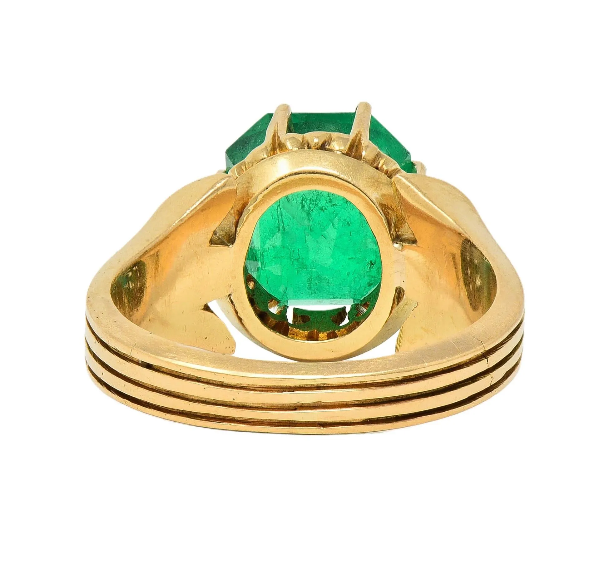 Victorian 3.60 CTW Colombian Emerald 14 Karat Yellow Gold Antique Crown Solitaire Ring GIA