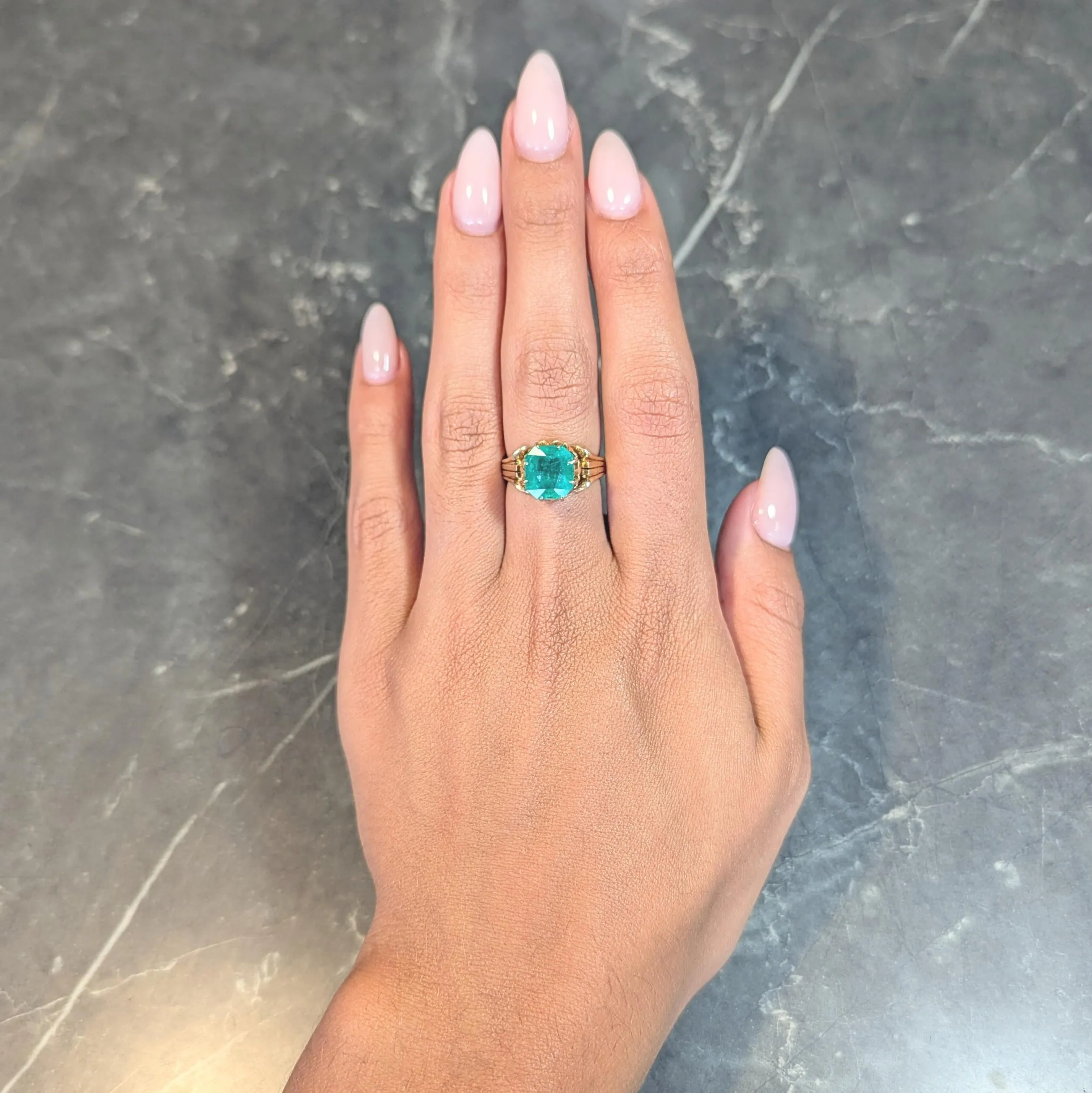 Victorian 3.60 CTW Colombian Emerald 14 Karat Yellow Gold Antique Crown Solitaire Ring GIA