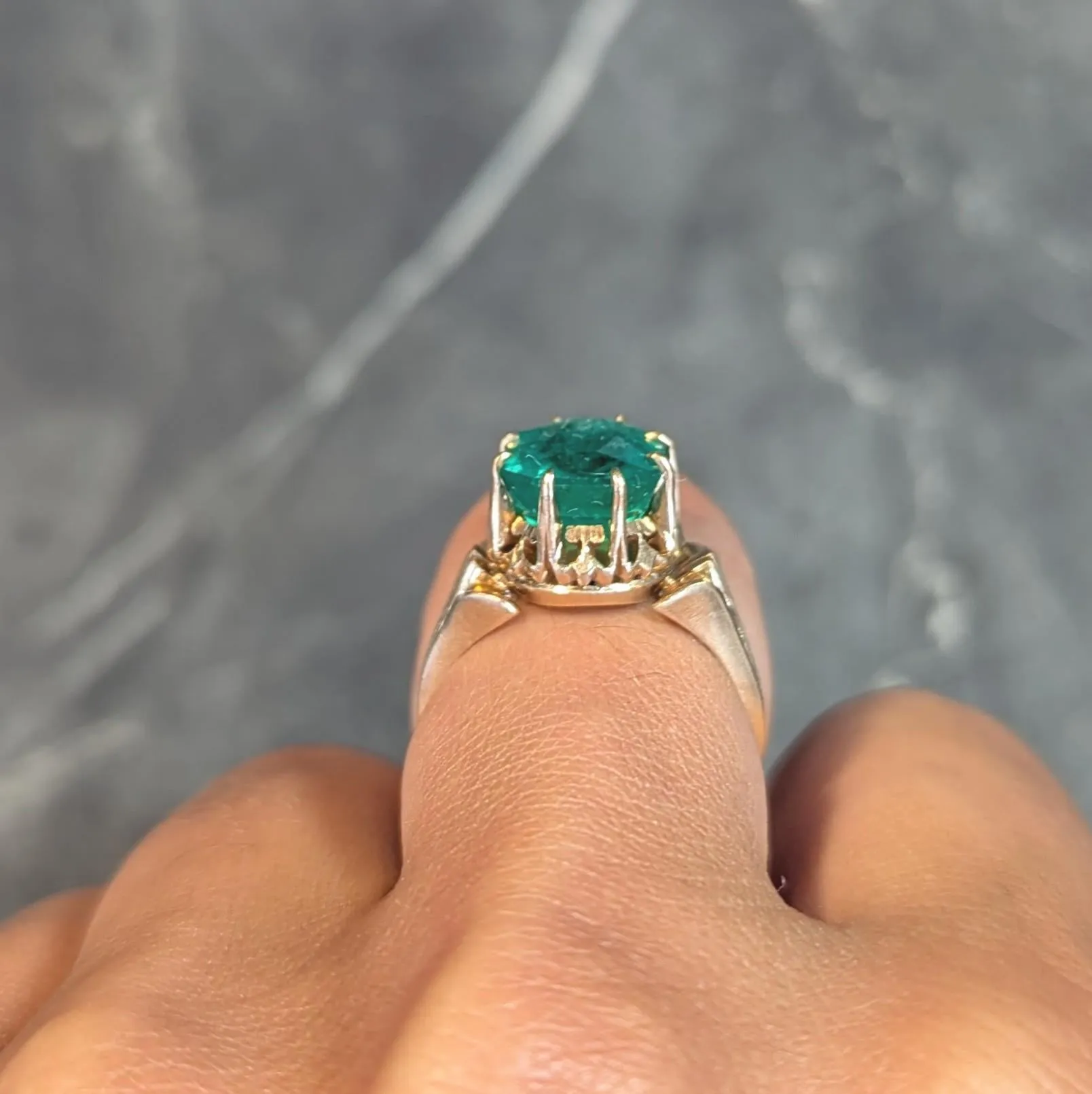 Victorian 3.60 CTW Colombian Emerald 14 Karat Yellow Gold Antique Crown Solitaire Ring GIA