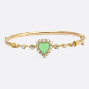 Victorian Chrysoprase Pearl & Diamond Heart Bangle