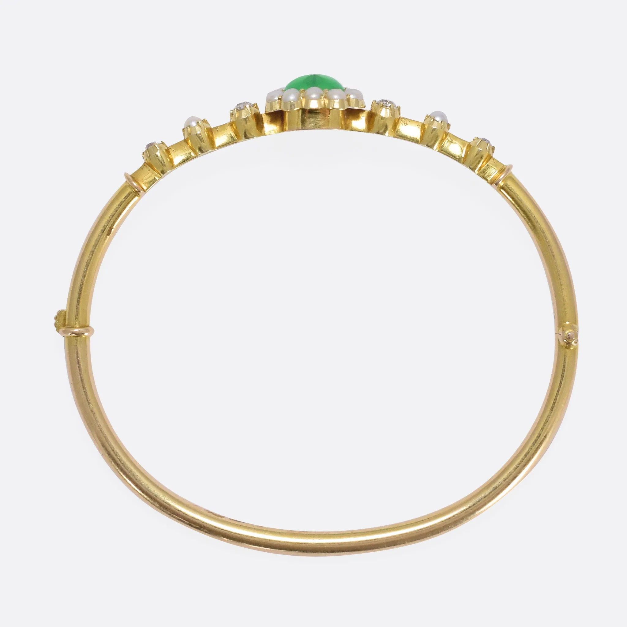 Victorian Chrysoprase Pearl & Diamond Heart Bangle